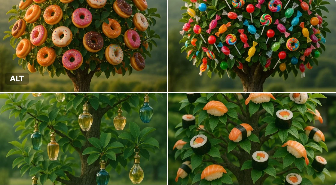 Products hanging on trees