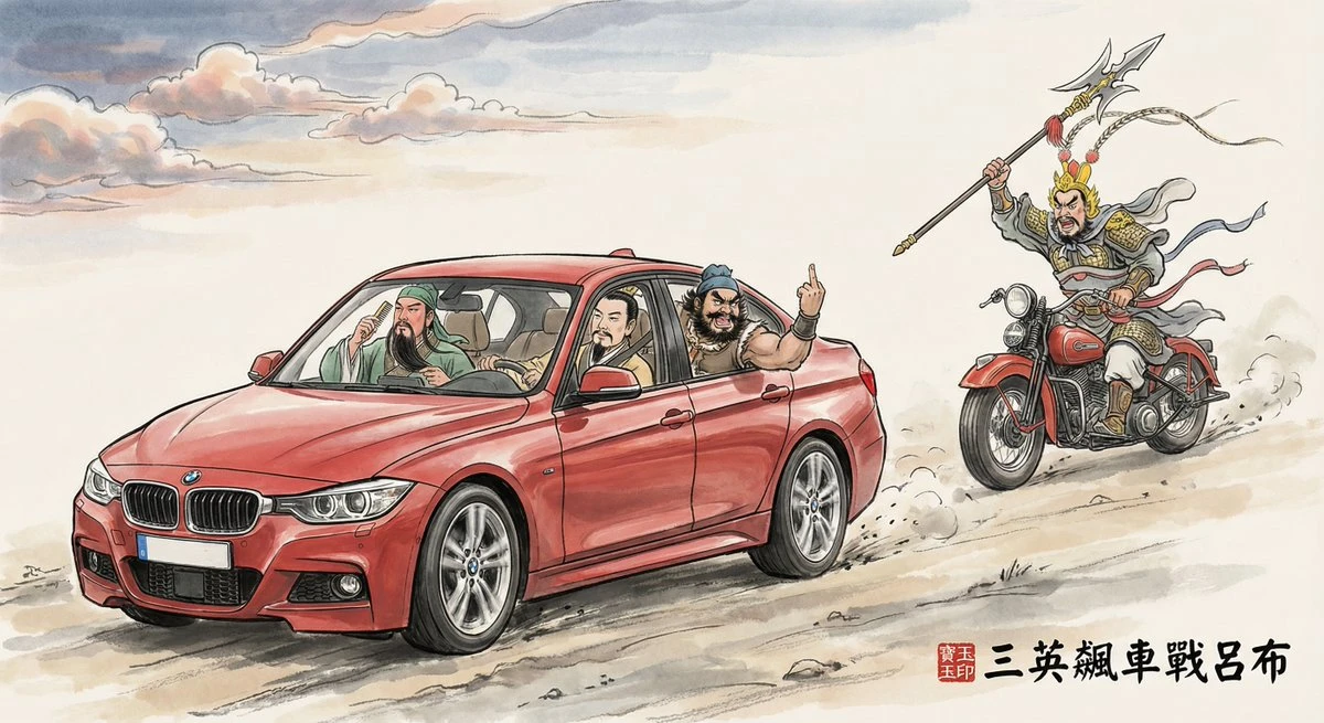 Three Heroes Racing Against Lu Bu